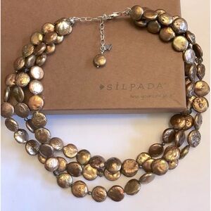 Silpada Bronze Coin Pearl Torsade Necklace